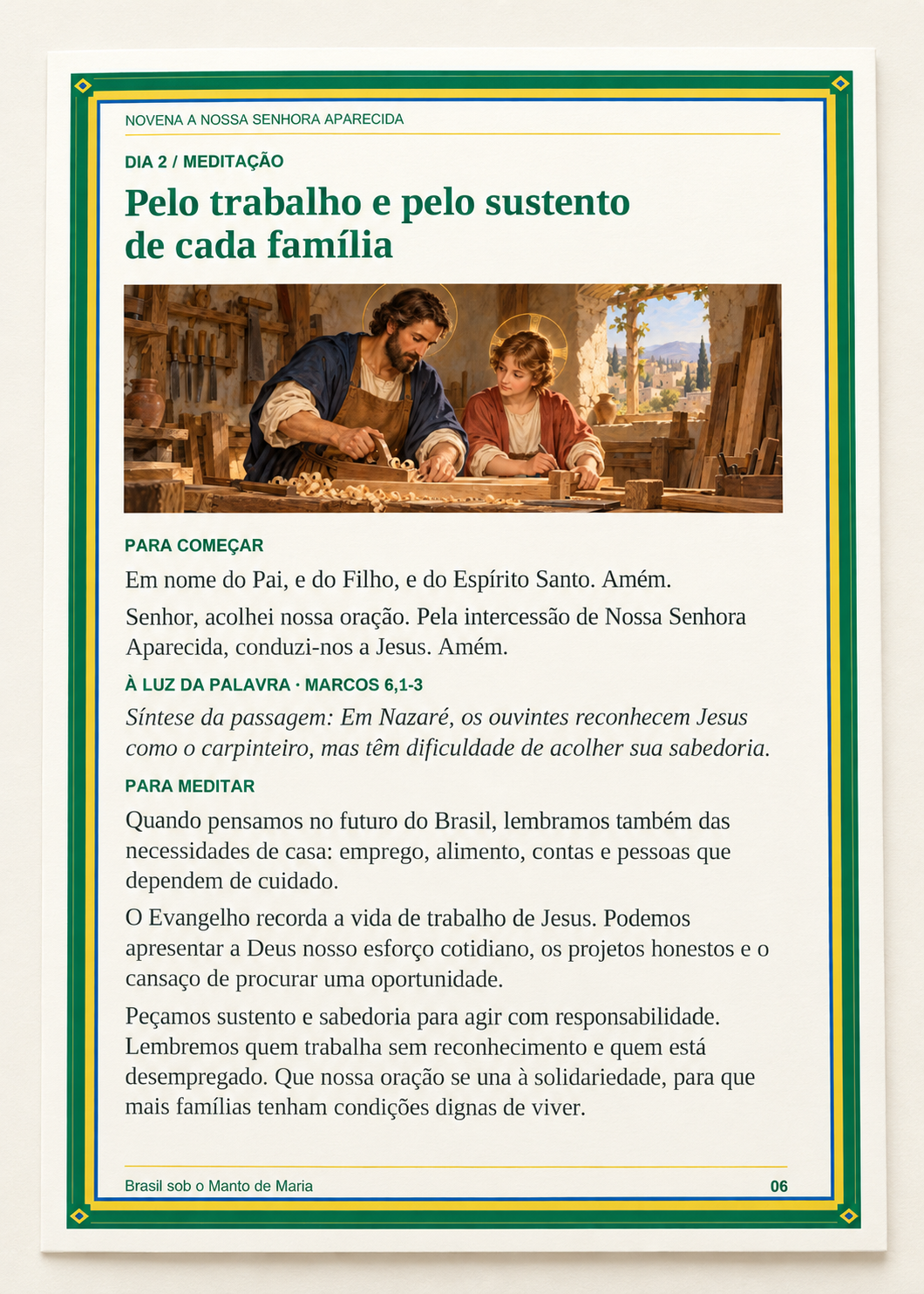 Página 06: meditação sobre trabalho e sustento