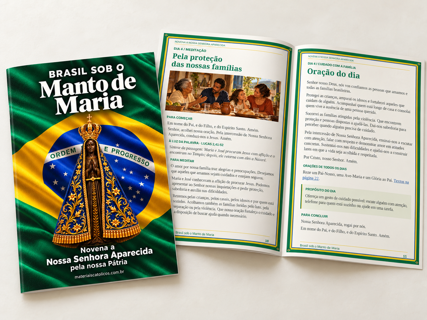 Capa e abertura interna da novena Brasil sob o Manto de Maria.